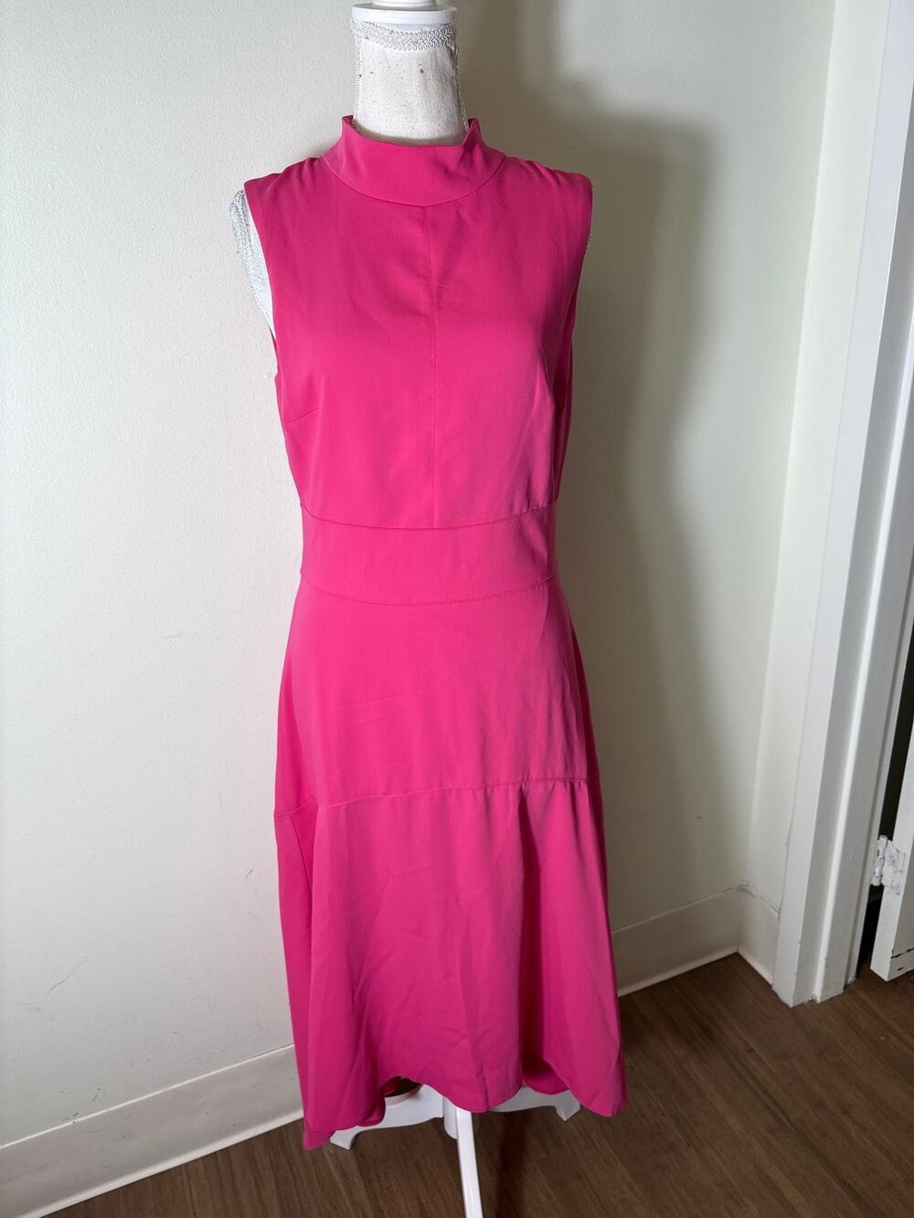 Karen Millen Bright Pink Soft Tailored High Low Midi Dress Sz 10